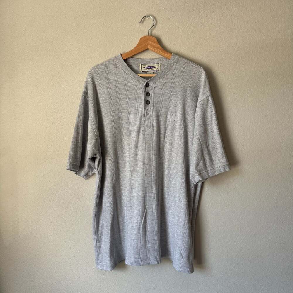 Vintage 90s Arizona Jean Company Gray Striped Henley Shirt Large